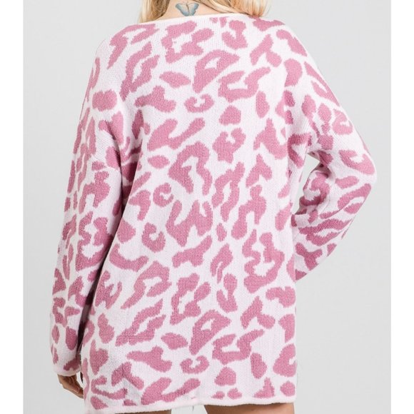 NWT Jodifl Light Pink And Mauve Leopard Print Sweater - Picture 2 of 2